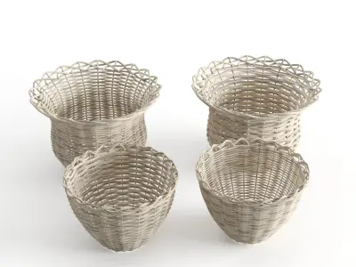 Rattan Baskets Set 3D model