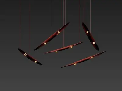 Coltrane group of gold pendant lights hanging from ceiling 3D model