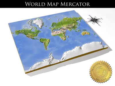 WorldMercator High resolution 3D relief maps 3D model