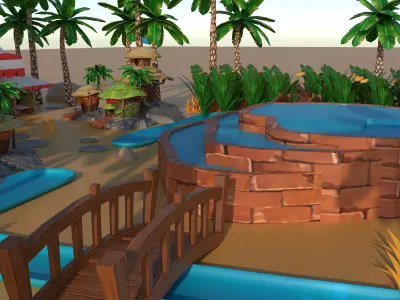 Coco Oasis Village  Stylized 3D Environment Pack Low-poly 3D model