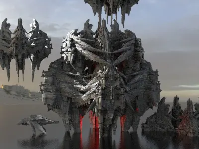 Sci-Fi Insectoid ship Towers Kitbash 3 3D model