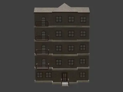 House Model 1 building with balconies and balconies Low-poly 3D model