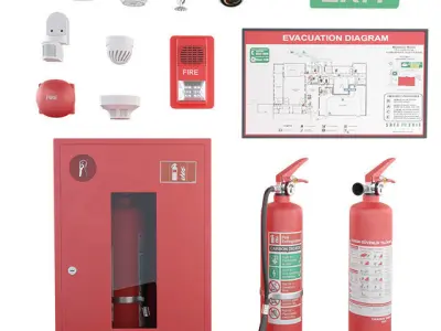 Fire and security alarms Fire extinguishers and sensors 3D model
