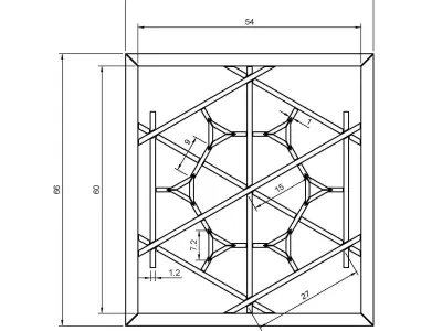 Kurumakikko wooden window frame with geometric design 3D print model