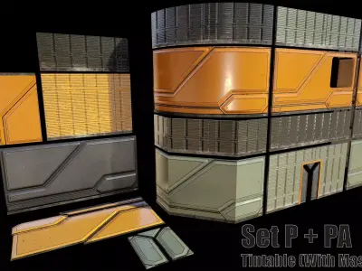 sci-fi walls - modular kit Low-poly 3D model