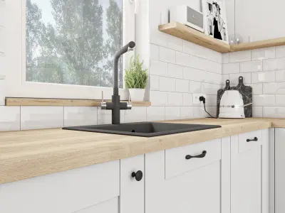 Light grey scandinavian kitchen 3D model