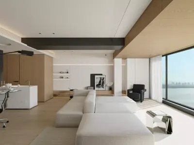 Modern Minimalist Wood Tone Living Room Interior Scene 3D model