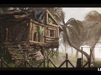 Abandoned Hut in Tropical Island Survival Post Apocalyptic Low-poly 3D model