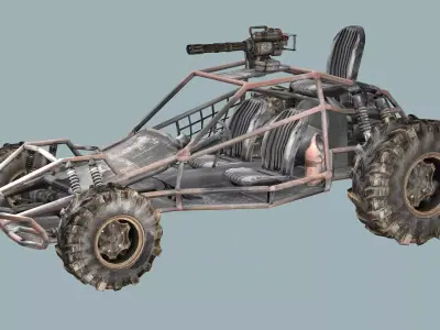 Post-Apocalypse Buggy Car C With Gunholder 3D Model Low-poly 3D model