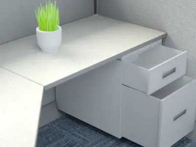 cubicle 0 office with corner desk Free low-poly 3D model