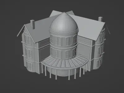 House villa architecture building vintage city pillars 3D model