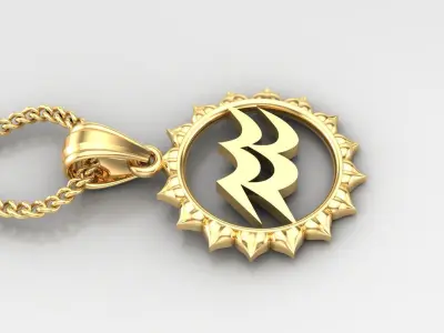 Sun Aquarius Light Gold Pendant Version 7 3D print model