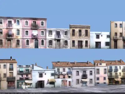 village buildings facade 3D model