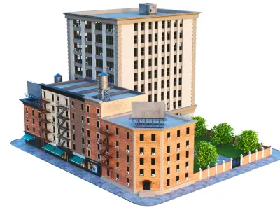  Detailed City Buildings Block 