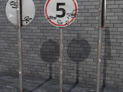 Game-ready Street Signs Collection post-apocalyptic rusty Low-poly 3D model