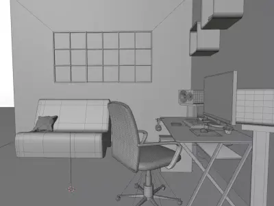 Isometric Office Workspace with PC and Accessories 3D model