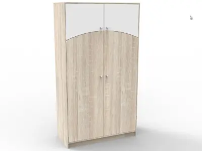 Four Door Wardrobe 3D Model with Curved Panel Accent Free 3D model