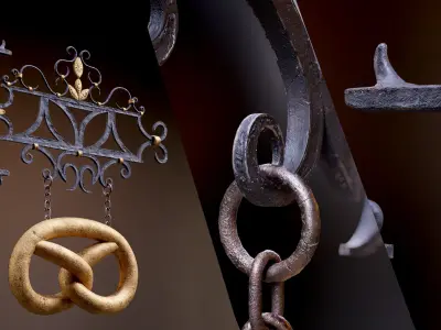 Old Pretzel Street Sign 8K and 4K Low-poly 3D model