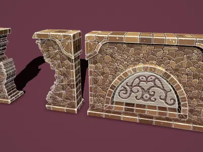 Fantasy wall 2 Low-poly 3D model