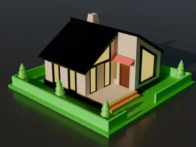 Low poly Modern House 001 Low-poly 3D model