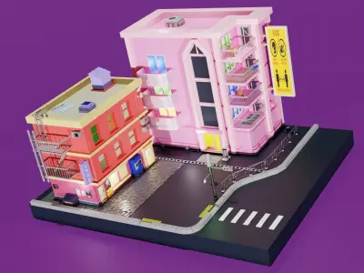 low poly street building 3D model
