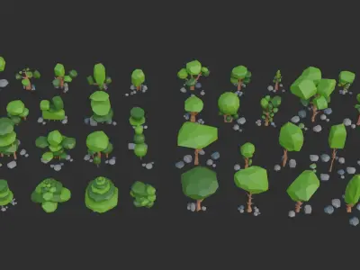 Low Poly Trees 4 seasons pack Low-poly 3D model