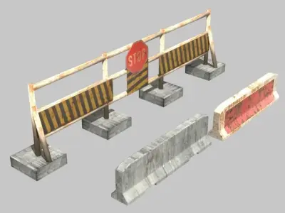 Road Barrier And Blocker Low-poly 3D model