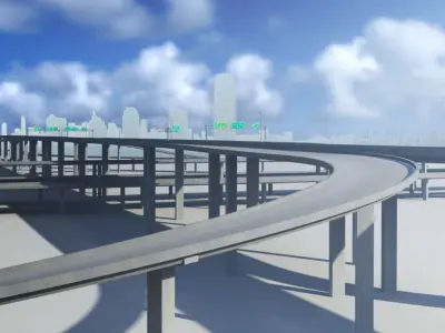 Freeway01 empty highway with bridge over it 3D model