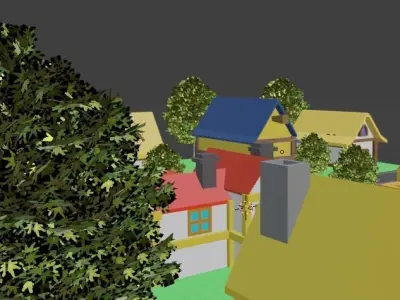 House town with houses and trees 3D model