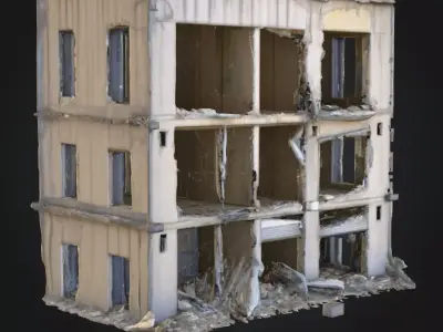 Destroyed Concrete Apartment 3D Model  War Zone Environment Low-poly 3D model