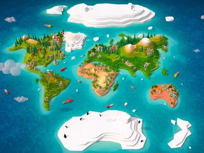 Cartoon Low Poly Earth World Map 2 Low-poly 3D model