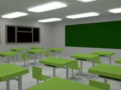 ClassRoom with tables and chairs Low-poly 3D model