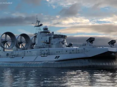  Zubr-Class Amphibious Assault Hovercraft with Turbines Gray Rigged for Maya 