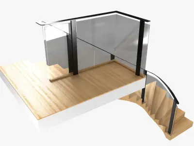 Corner wood interior stairs 3D model