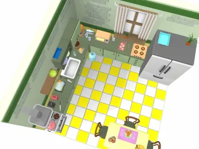 Isometric cartoon kitchen room 05 3D model