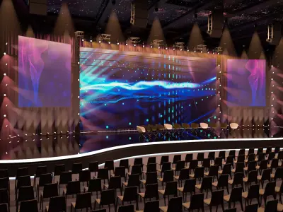 Stage with lights and chairs 3D model