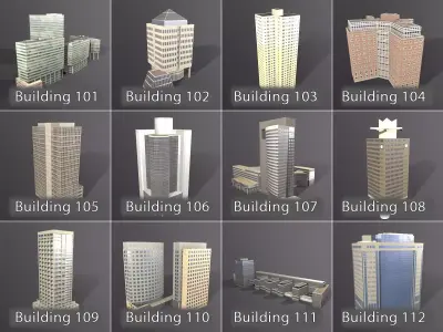 City Buildings Pack Vol2 101-200 With LODs Low-poly 3D model