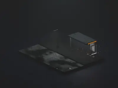 Mid-future waiting shed Low-poly 3D model