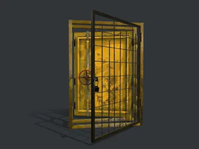 Old metal door with lattice and lock Low-poly 3D model Low-poly 3D model
