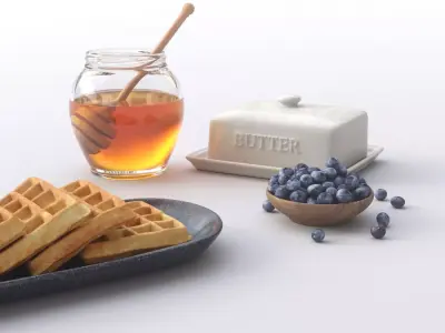 Butter Waffles Breakfast 3D model