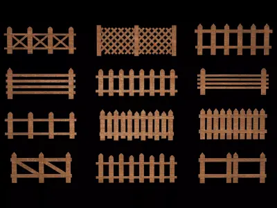 wooden fence Low-poly 3D model 2