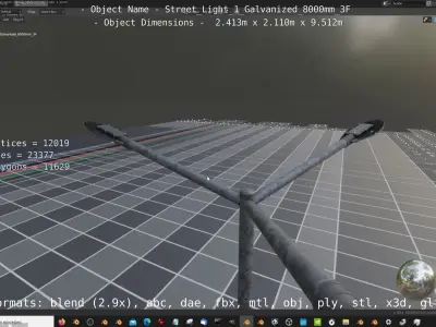 Street Light 1 Galvanized 8000mm 3F Low-poly 3D model