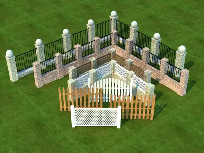 Fences fence in grass Low-poly 3D model