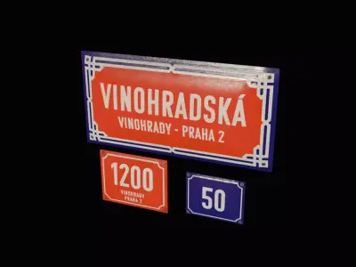 Prague street signs Low-poly 3D model