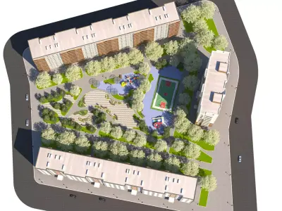 Game Ready Modern Residential Block and Courtyard 3D Scene Low-poly 3D model