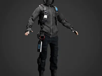  Cyberpunk Hacker Game Ready Character Model  Low-poly 3D model