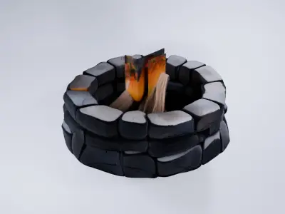 Low Poly Fire Pit - Stylized Outdoor Scene Prop Free 3D model