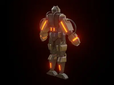 Low poly cyborg robot with glowing lights 3D model