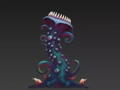 Alien Carnivorous Plant - Stylized Sci-Fi Tentacle  WITH EYES 3D model