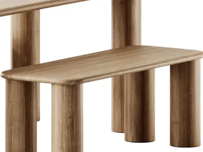 PAUSE Bench Medium and COMMUNE Small Rectangular table by Found 3D model